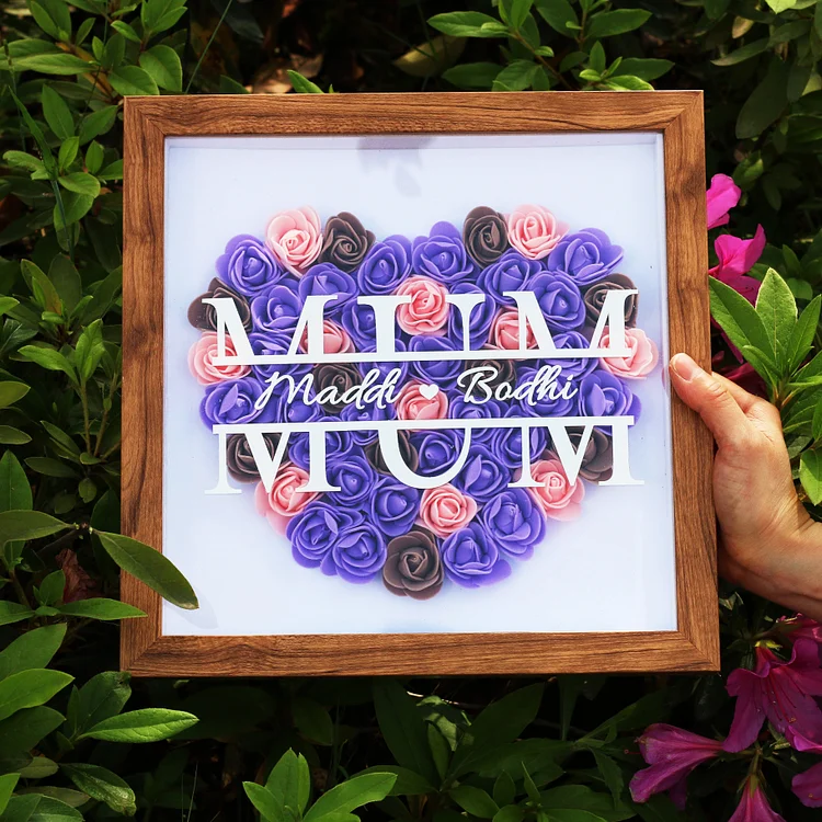 Mum Heart Shaped Monogram Flower Shadow Box Gift For Mothers