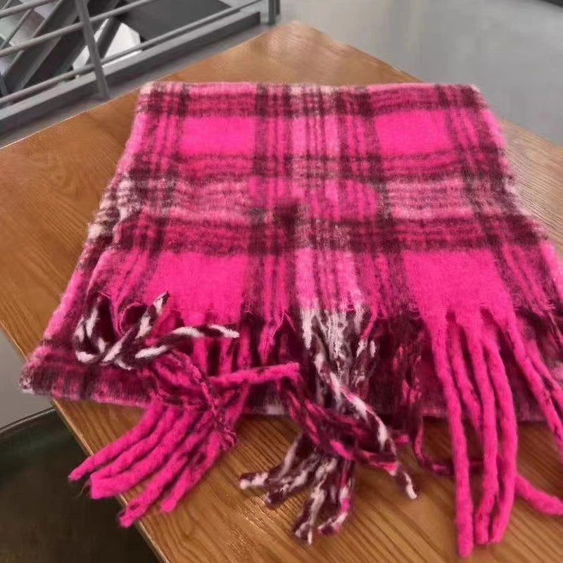 Latest Mohair Striped Tassel Scarf Fashion Geometric Gradient Shawl Japanese And Korean Versatile Thickened Scarf