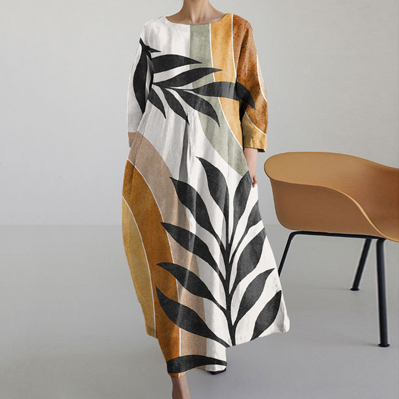 Sun Desert Botanical Art Long Sleeve Midi Dress artswardrobe