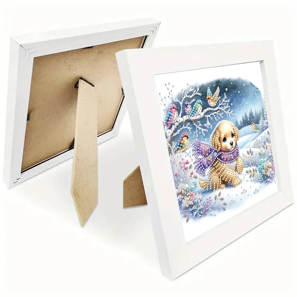 5D DIY Partial Special Shaped Drill Diamond Painting Kit Christmas Dog Decor(19.2*19.2cm)【With Frame】
