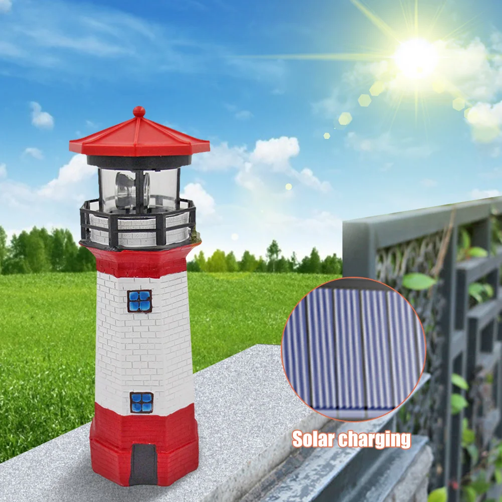 Lighthouse Solar LED Light Garden Outdoor Smart Sensor Rotating Lamp (Red)