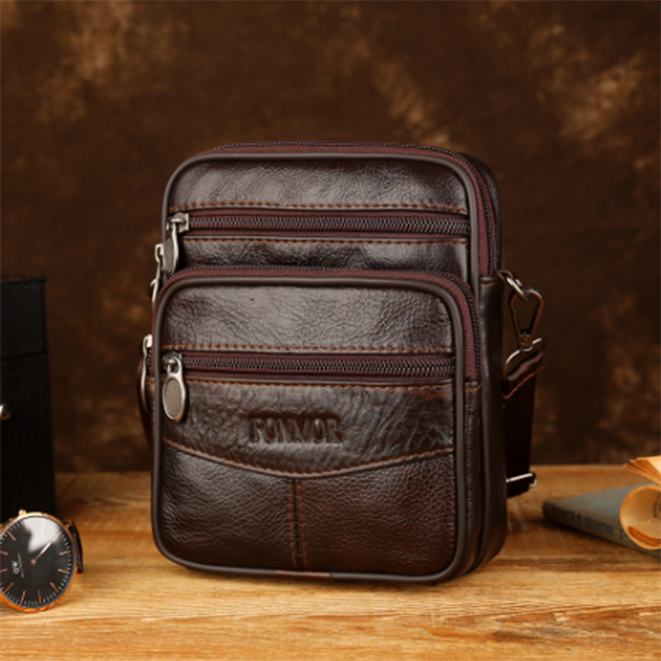 Genuine Leather Men's Diagonal Cowhide Mobile Phone Bag Waist Bag Dual-use Bag