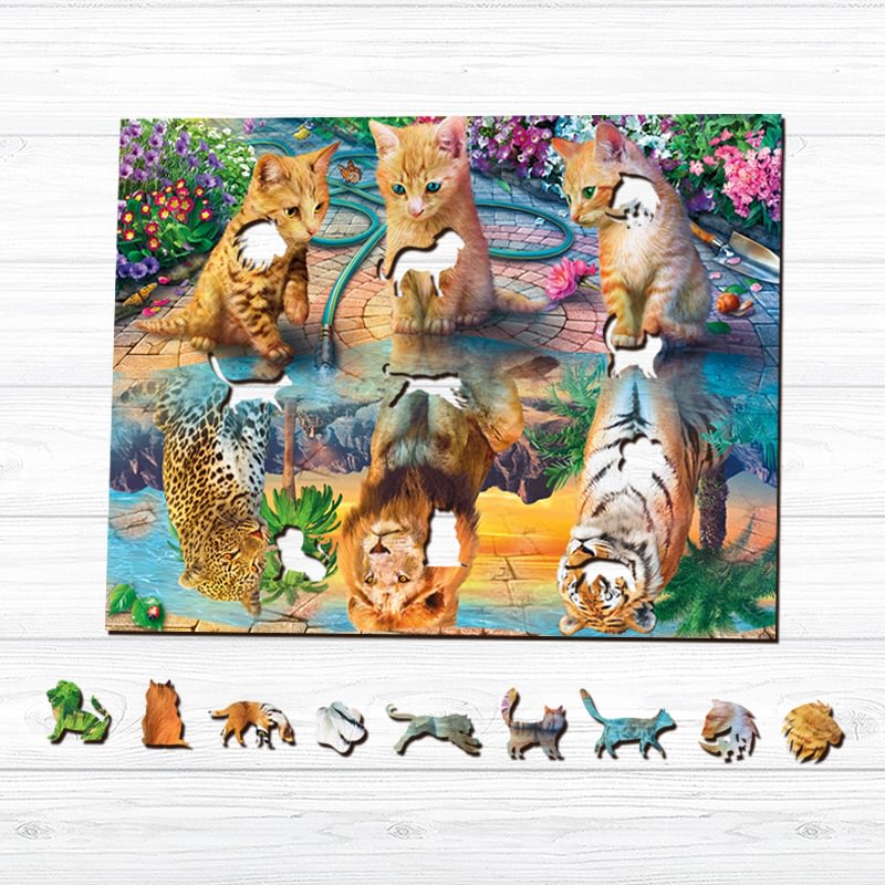 Jeffpuzzle™-JEFFPUZZLE™ The Adventures of the Three Cats Wooden Puzzle