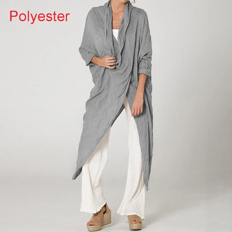 Celmia Women Tops Vintage Solid Blouses 2022 Summer Fashion Long Shirts Casual Cowl Neck Long Sleeve Asymmetrical Party Blusas