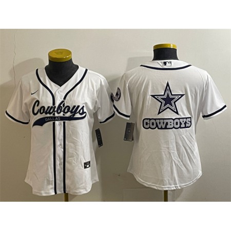 Youth Dallas Cowboys White Team Big Logo With Patch Cool Base Stitched Baseball Jersey V2WW