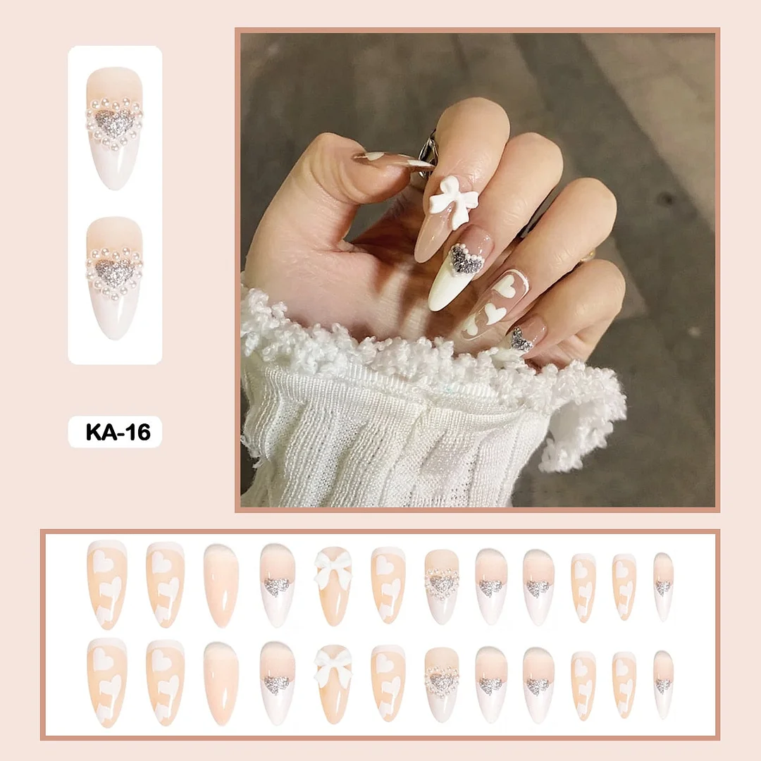 Butterfly Lovely Girl Nail Art Wearable Press On Fake Nails Tips With Glue And Sticker 24pcs/box With Wearing Tools As Gift-Nail Inspo