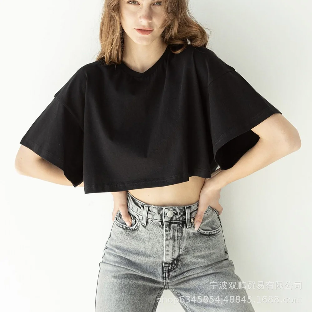 Athvotar Athvotar Spring Summer New Pure Color Short T-Shirt Women Hot Y2K Cotton Short-Sleeved Top Hot Babes