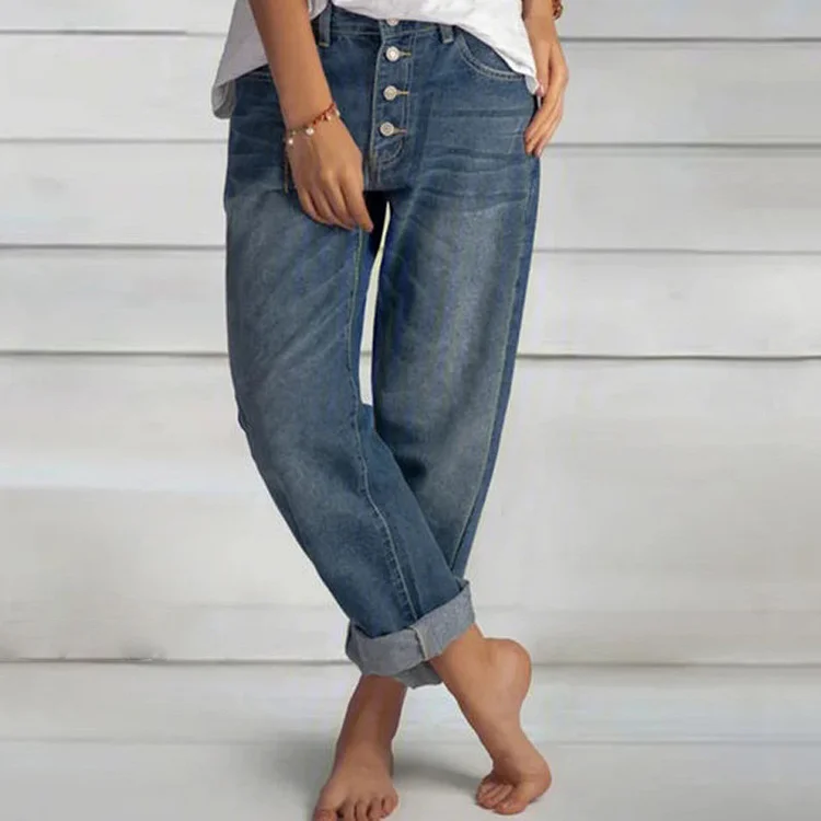 Loose Leisure Slimming Straight Plus Size Jeans VangoghDress