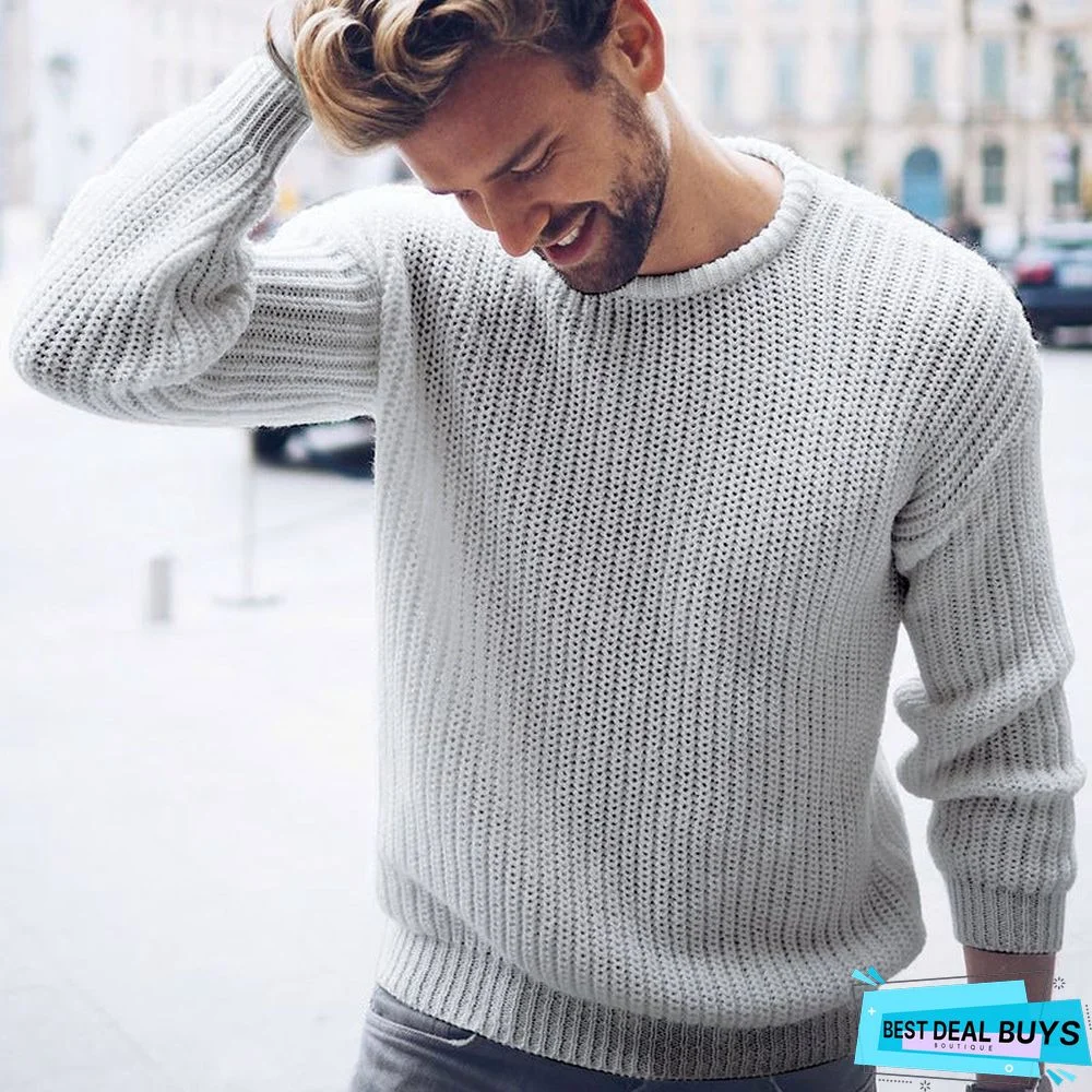 Casual Solid Color Sweater Knitted Men's Sweater