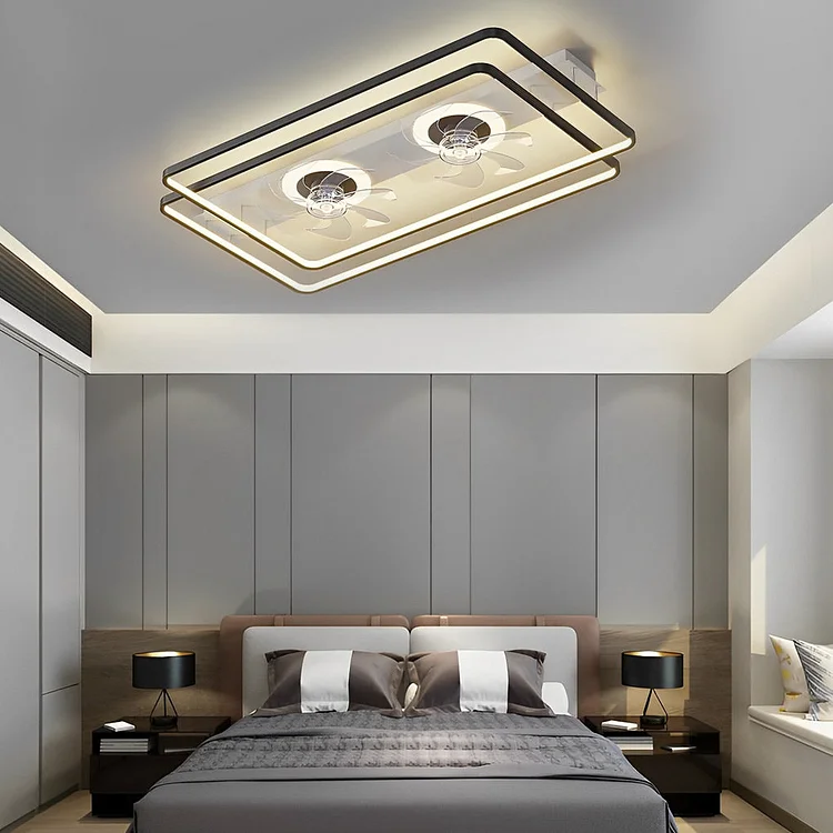 Creative Rectangular 3 Step Dimming Nordic Bladeless Ceiling Fan Lamp with 2 Fans - Appledas