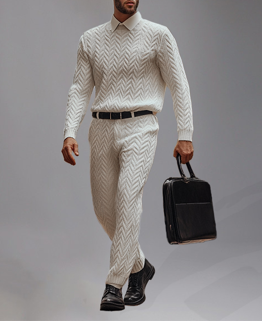 Okaywear Herringbone Knitted Sweater & Pants 2Pcs Set