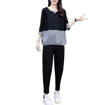 Uveng Uveng Spring And Summer New Korean Version Of Fashion Loose Large Size Two-Piece Set Of Casual Small Foot Pants Temperament Show Thin Suit Female