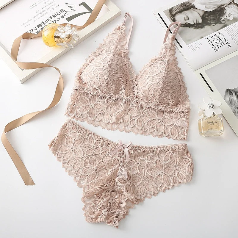 Women Lace Bra Sets Sexy Bralette Push Up Bra and Panties Lace Female Brassiere Seamless Underwear Embroidery Lingerie Set