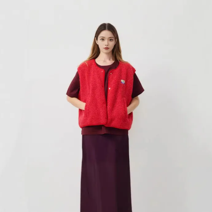 Nigikala Nigikala Women's Sleeveless Wool Vest Top Fashion Lady Spring And Autumn Loose Single-Row Buckle Vest Coat
