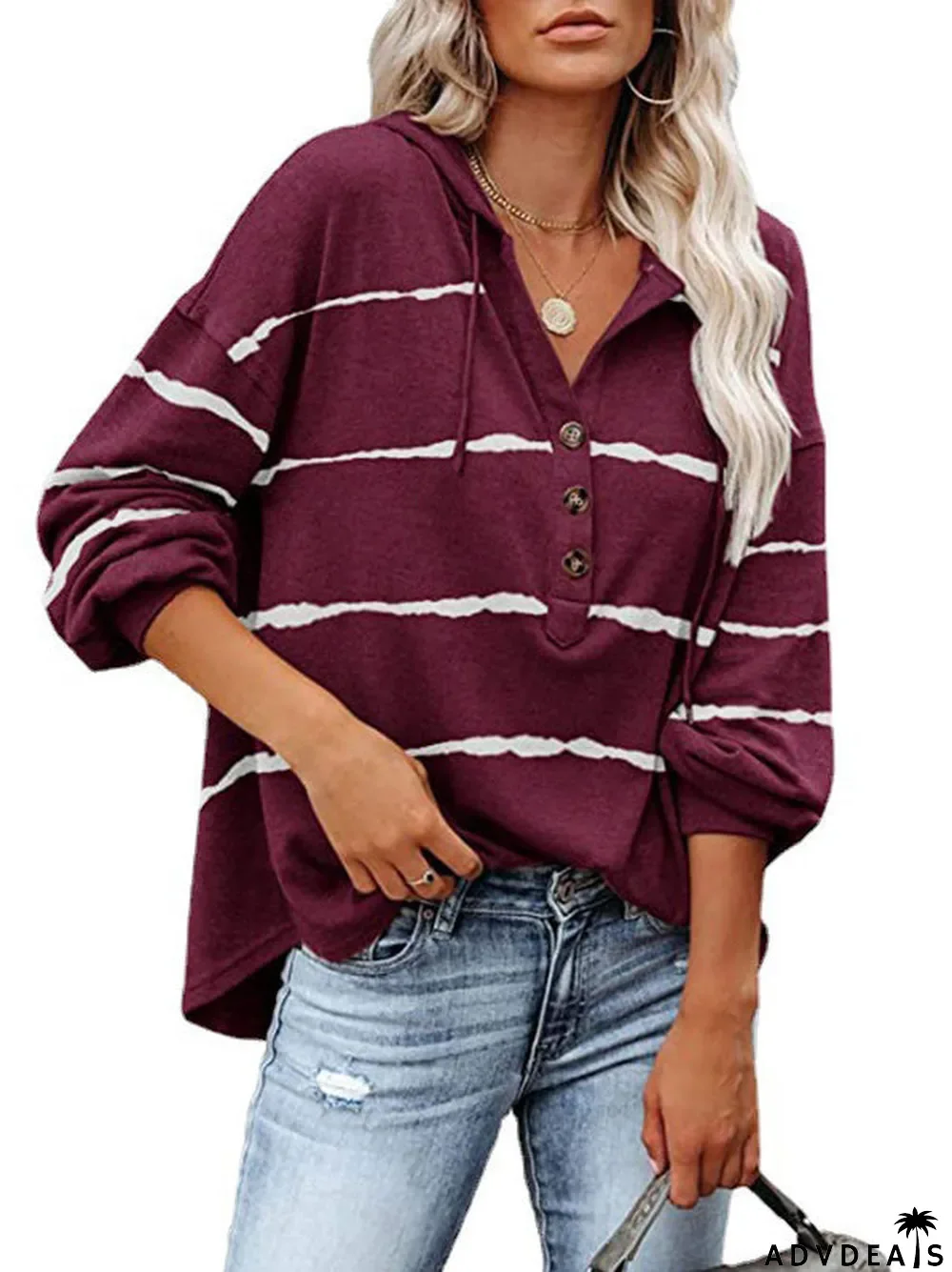 Women Long Sleeve Lapel Floral Printed Casuals Hoodies