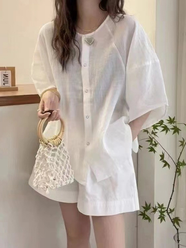 Solid Color Single Breasted Short Sleeve Shirts