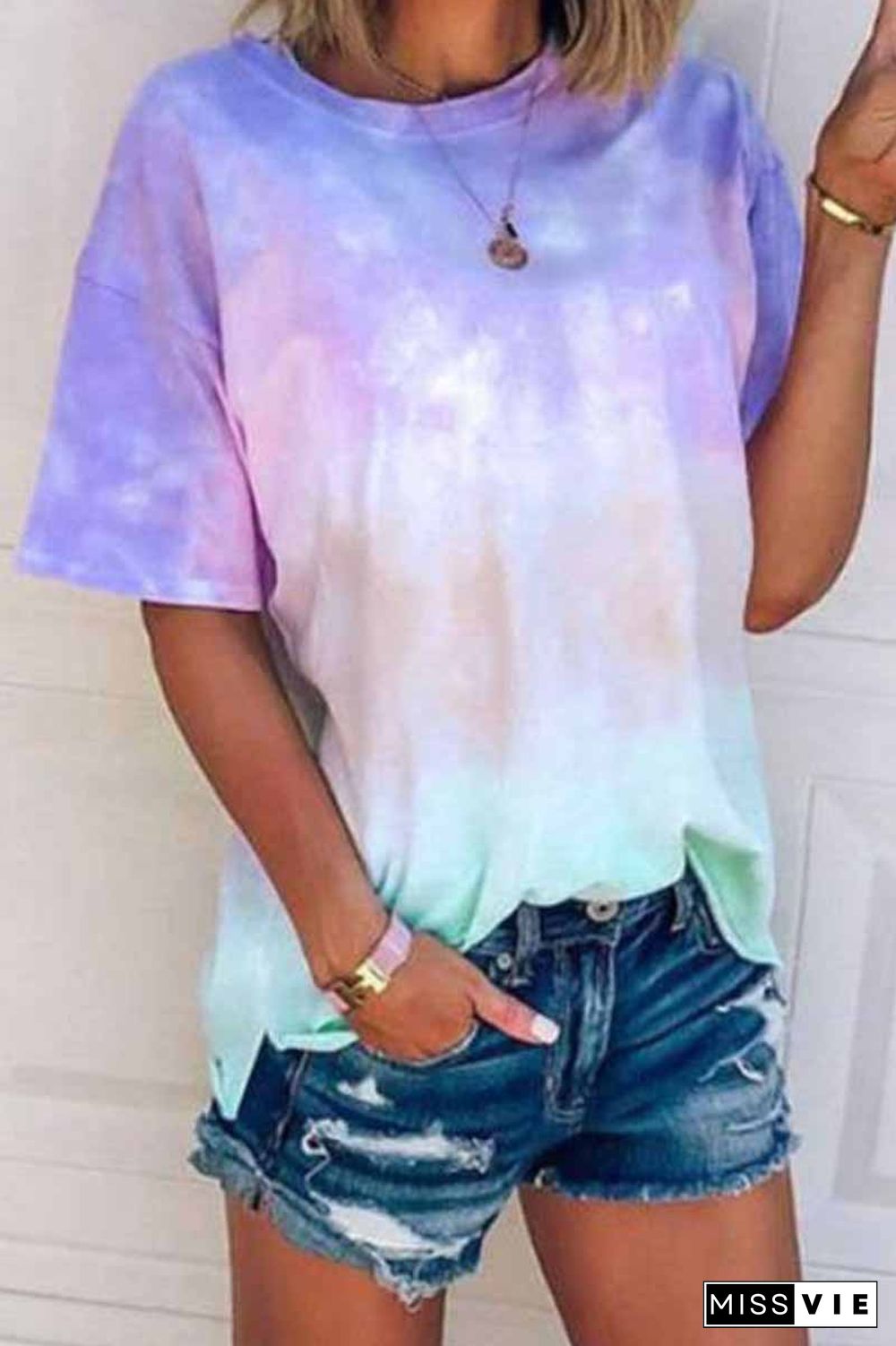 O Neck Tie-Dye Multicolor T-Shirt