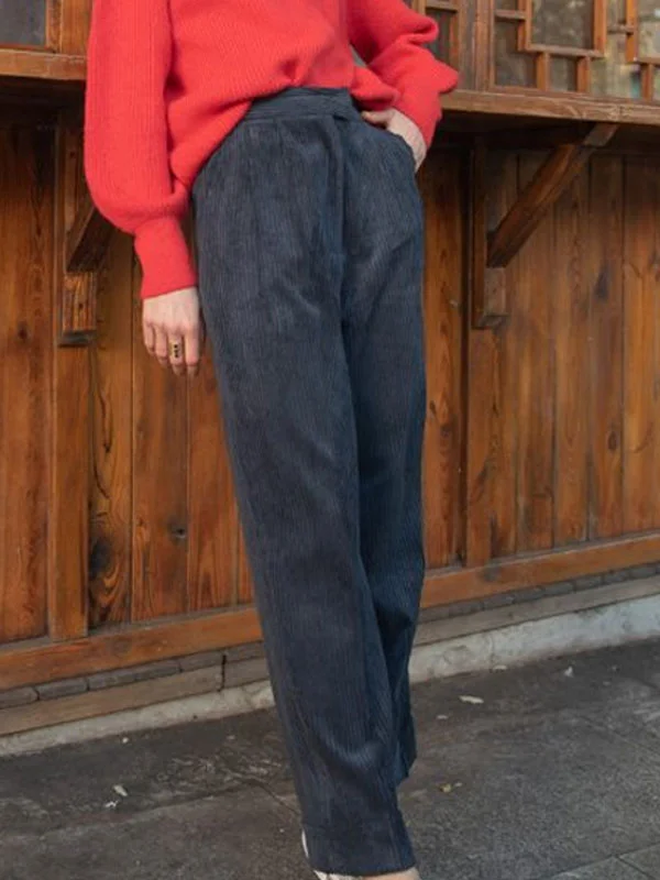 Elastic High Waist Vintage Women's Corduroy Pants