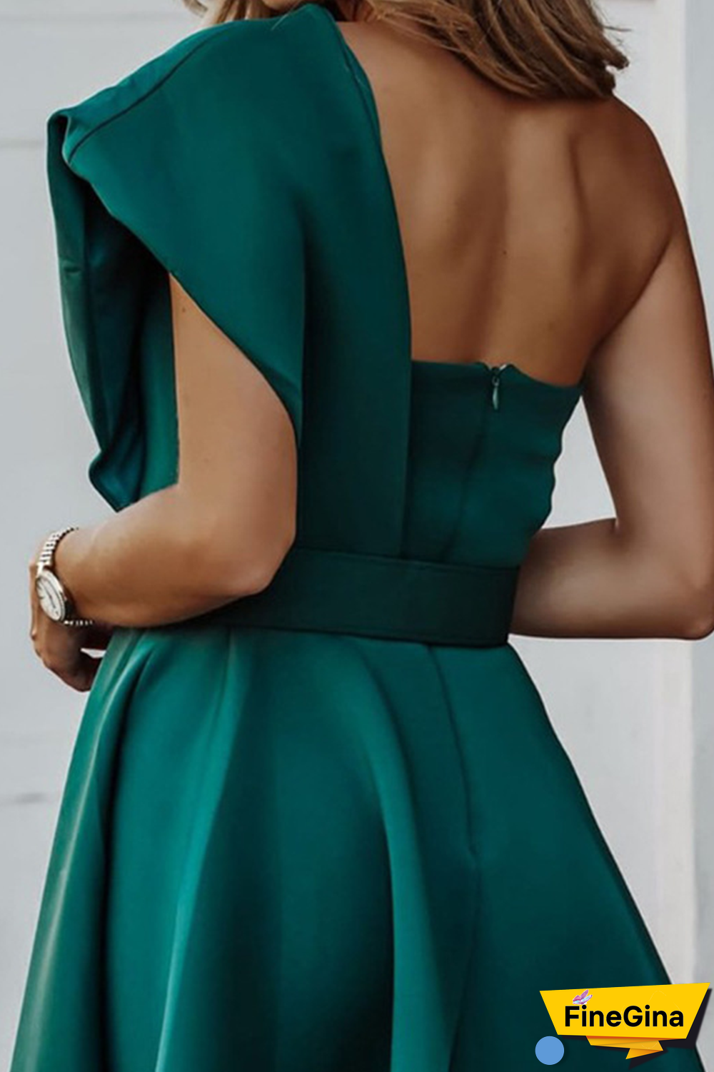 Party Solid Patchwork One Shoulder Waist Skirt Dresses