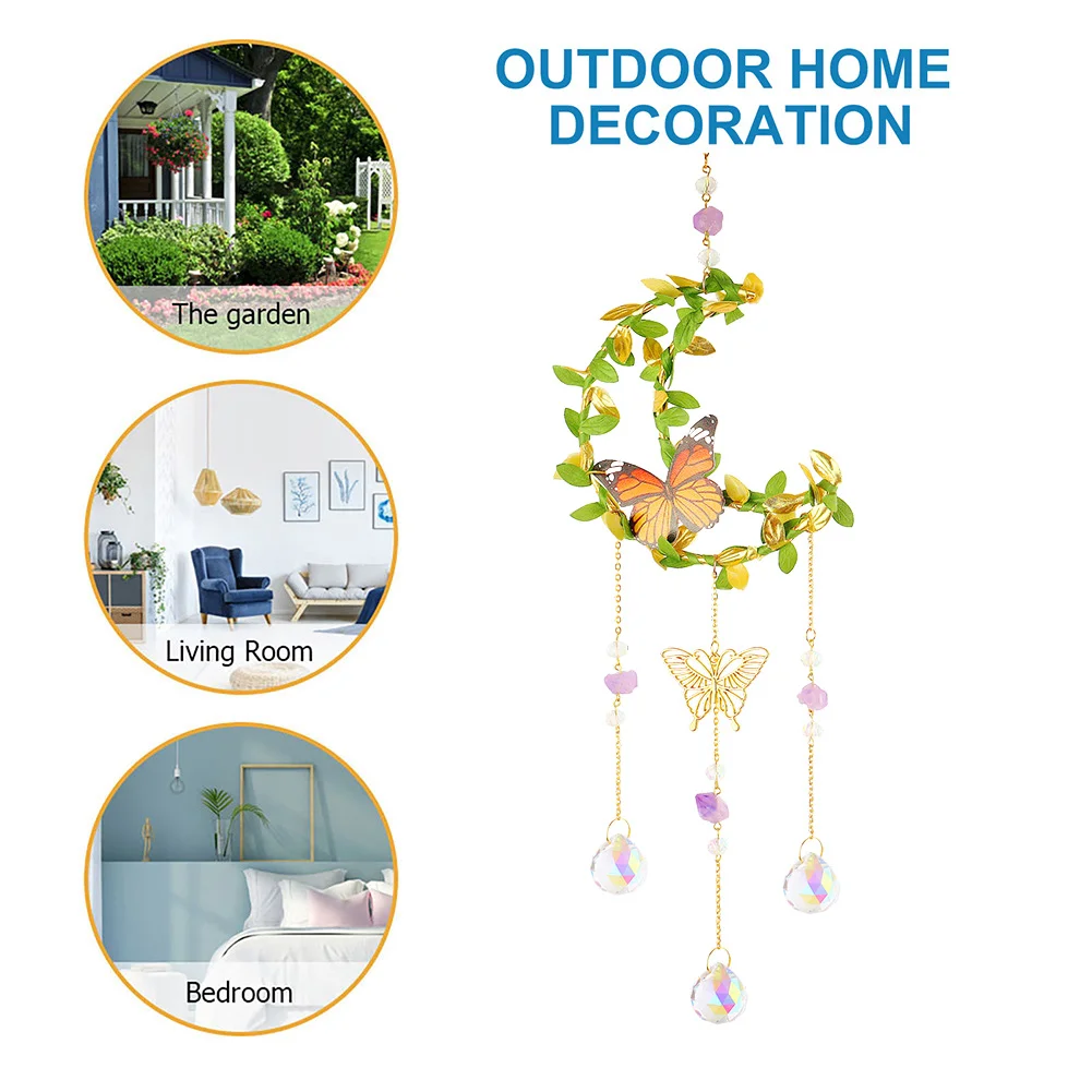 Crystal Wind Chime Prism Catchers Ornament Home Room Garden Decor (Moon 2)