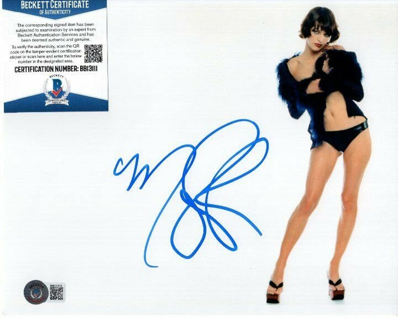 Milla jovovich signed 8x10 sexy leather bikini Photo Poster painting beckett bas