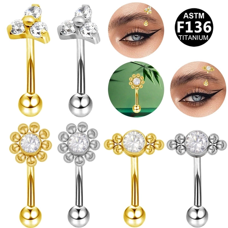 1 Piece Eyebrow Studs Casual Classic Style Oversized Sunflower Pure Titanium Titanium Alloy Zircon 14K Gold Plated White Gold Plated Eyebrow Studs
