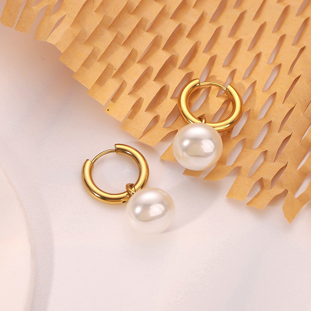 IG Style Pearl Round Geometric Stainless Steel Electroplating Earrings