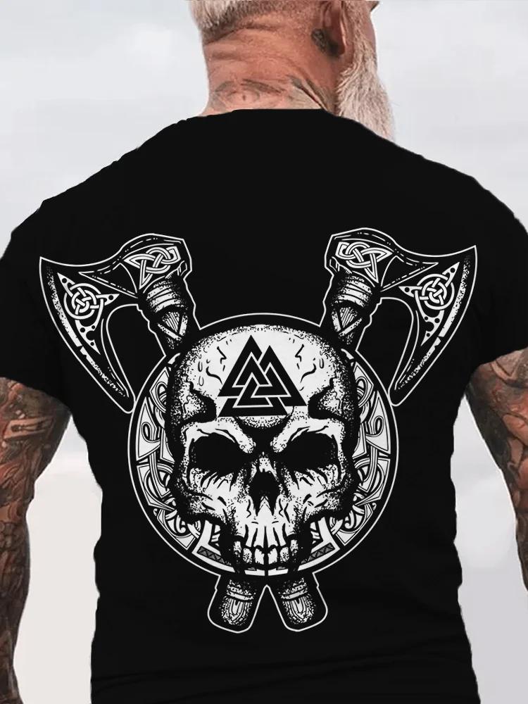Broswear Men's Viking Odin Valknut Skull Graphic Round Neck T Shirt