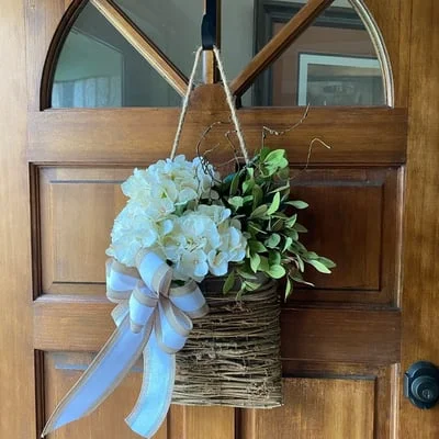 🎁Mother's Day Gift💐Cream Hydrangea Door Hanger Basket Wreath