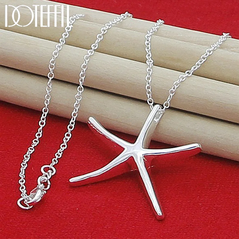 DOTEFFIL 925 Sterling Silver 18 Inch Chain Starfish Pendant Necklace For Women Jewelry