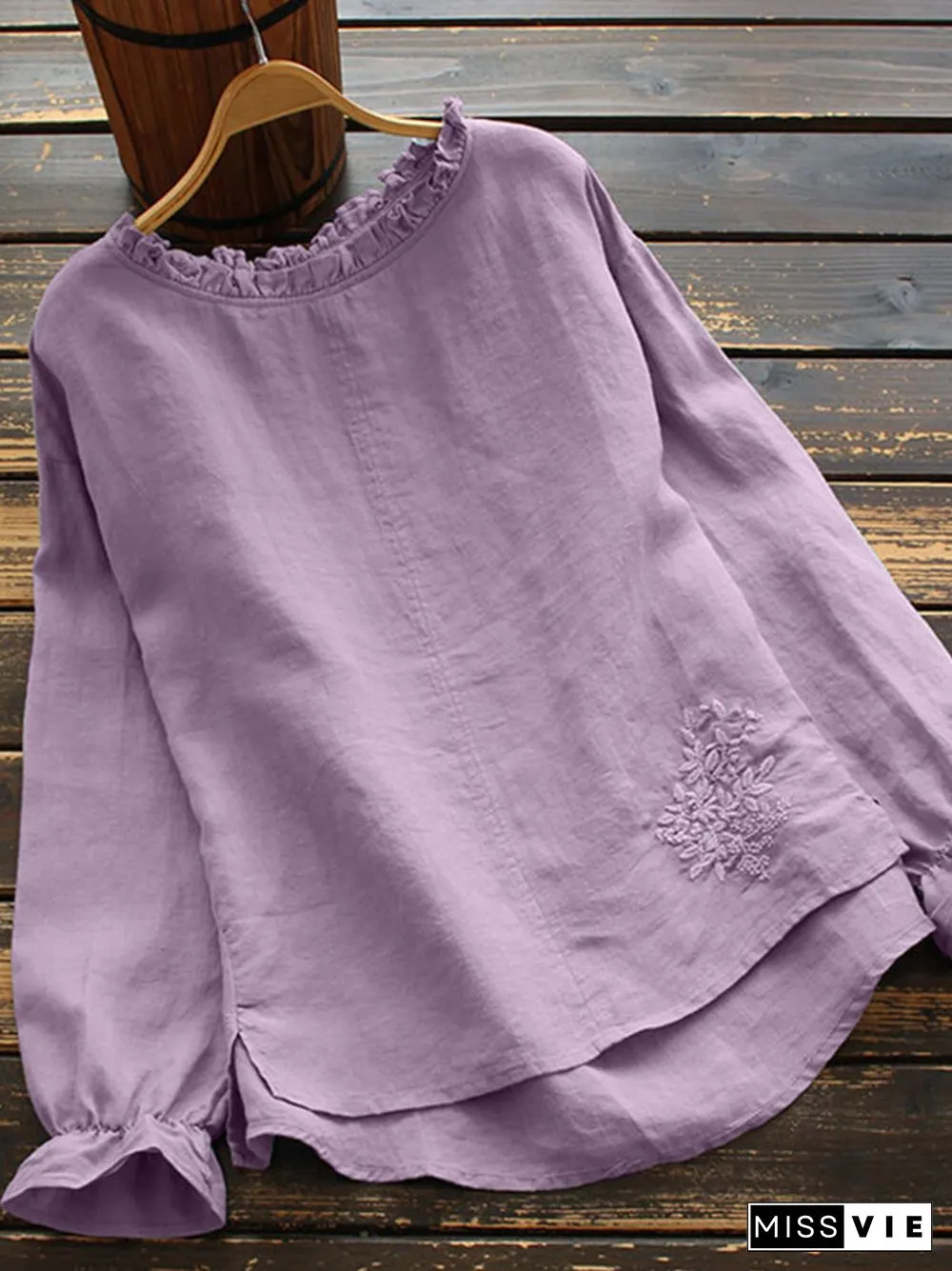 Calico Printed Ruffle Sleeve O-neck Blouse For Women