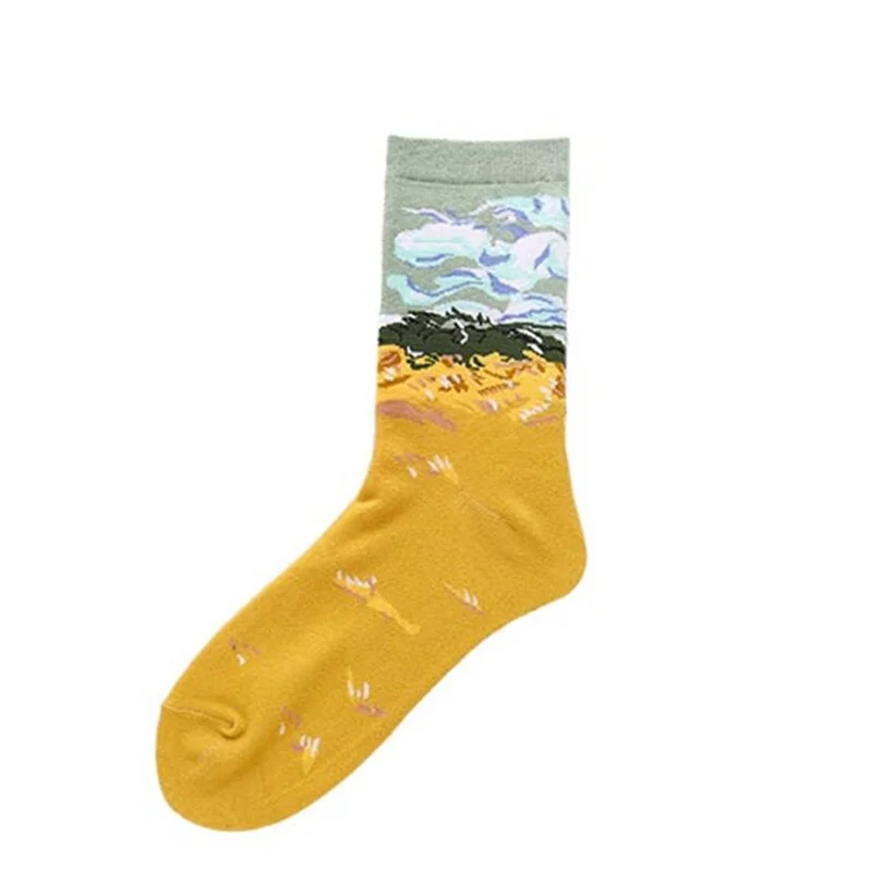 CUHAKCI Cotton Socks Funny Oil Painting Fashion Happy Socks Night Winter Male Female Colorful Print Van Gogh Art Sock one pair