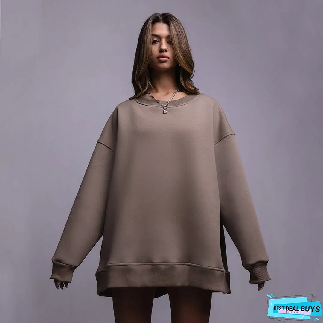 Women's Color Round Neck Winter Polar Fleece Brushed Sweaters