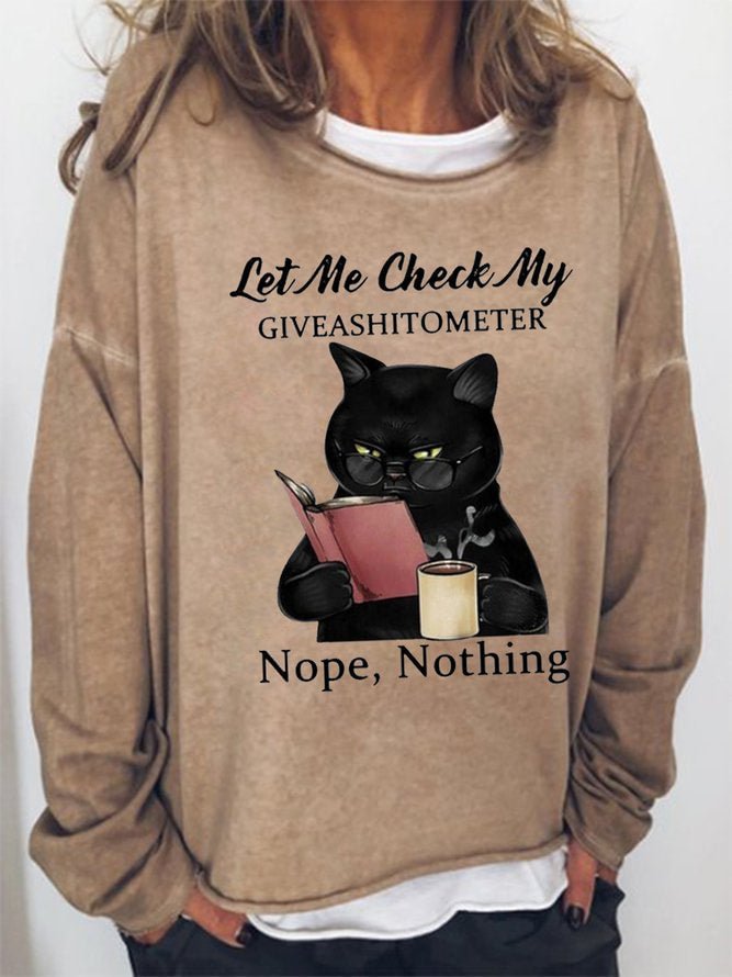 Long Sleeve Crew Neck Cat Let Me Check My Giveashitometer Nope Nothing Casual Sweatshirt
