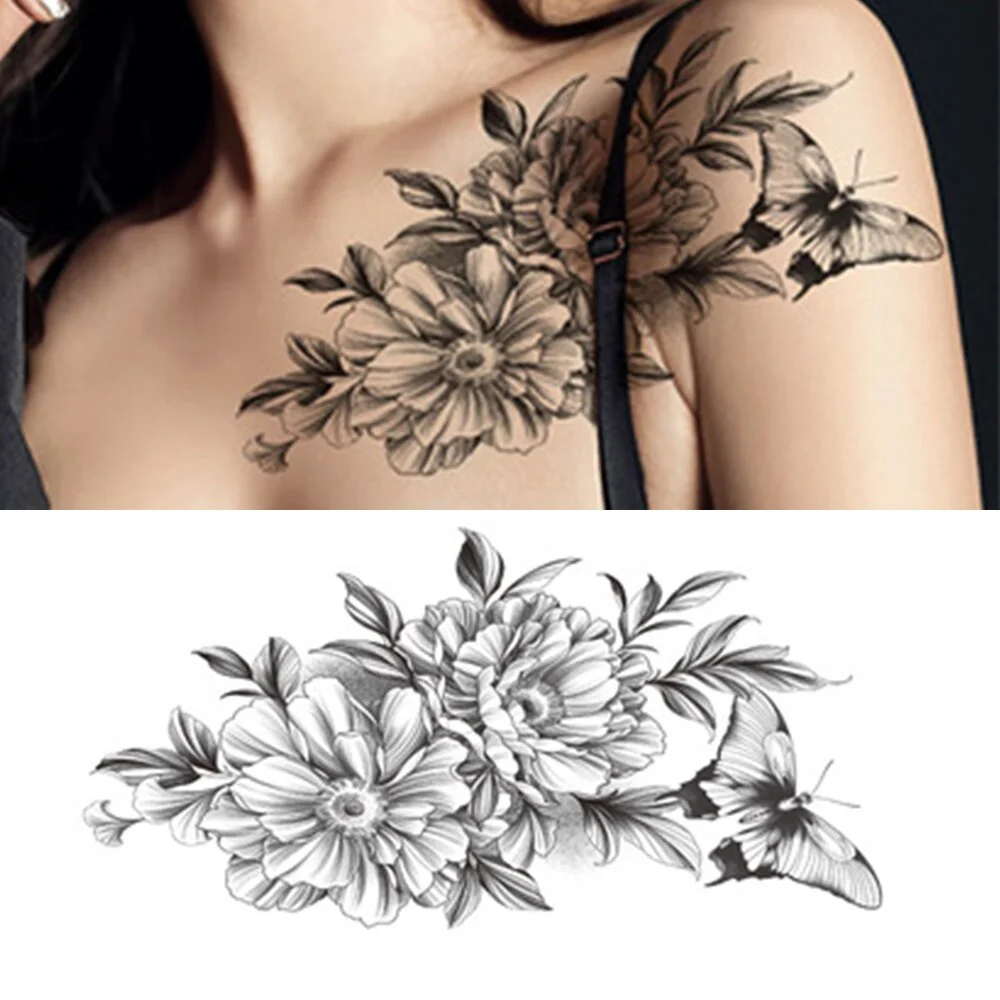 1 Pcs Women Body Chest Art Temporary Tattoo Sticker Big Large Fake Tattoo Sticker Purple Rose Flower Girl Waist Bracelet Tattoos