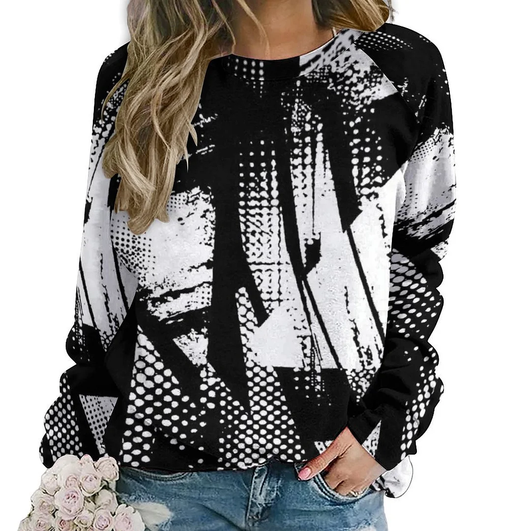 Printed Long Sleeve Casual Sweatshirt for  Women and Men Unisex Pattern Black, White, Abstract
