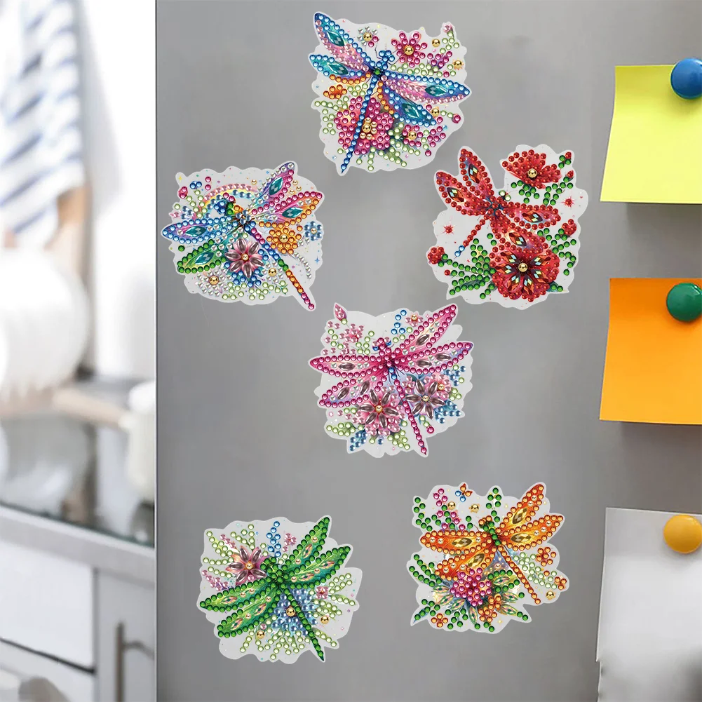 6Pcs DIY Dragonfly Diamond Painting Fridge Magnetic Sticker for Adults