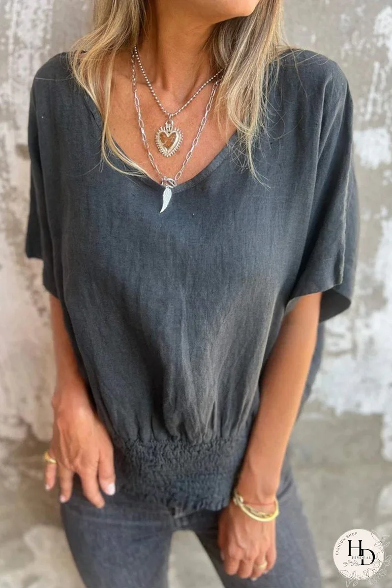 Casual Simplicity Solid V Neck T-Shirts