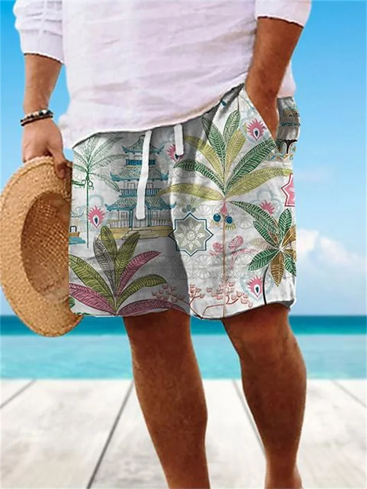 Men's Casual Shorts Leaf Architecture Pattern 3D Printed-Cosfine