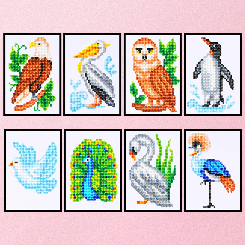 8pcs Animal DIY Mini Partial Round Diamond Painting Set Desktop Decor No Frame(12*17cm)