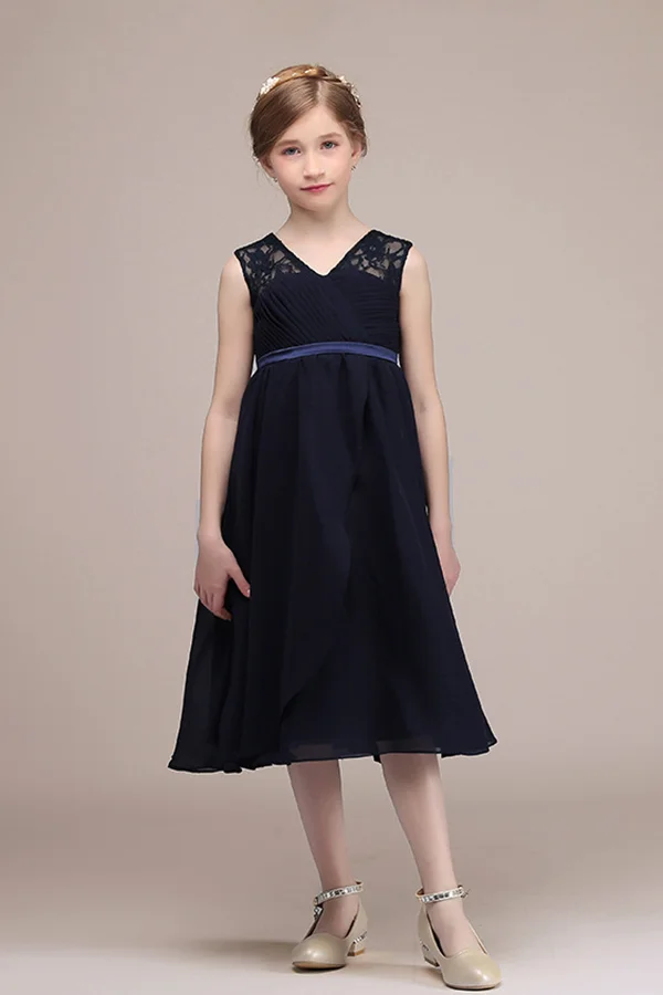 Hellodresses Black V Neck Sheer Straps Flower Girl Dress Tulle