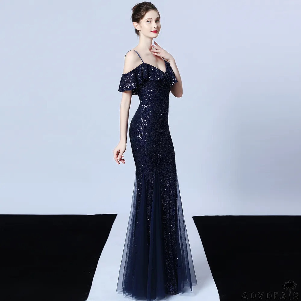 Formal Sequins Mermaid Strap Evening Dress