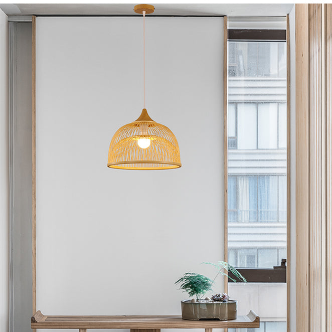 Simple Small Chandelier Decorative Bamboo Woven Pendant Lampshade