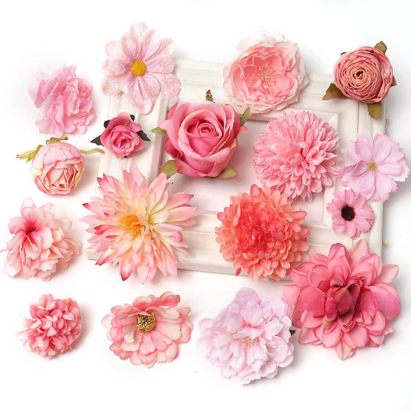 10 Pieces Pink Artificial Flower Wedding Shooting Props Handmade Diy Hair Accessories Decoration Flower Box Material
