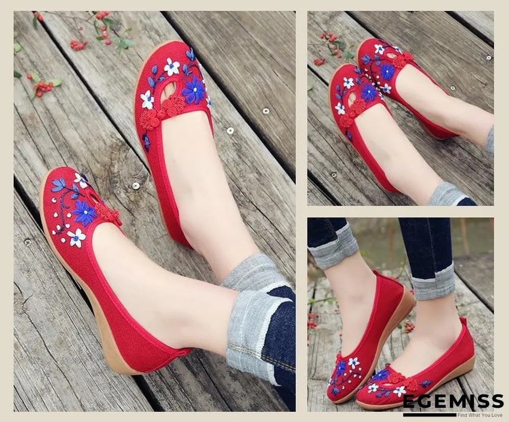 3D Flowers Women Linen Slip On Ballet Flats Breathable Fabric Shoes | EGEMISS