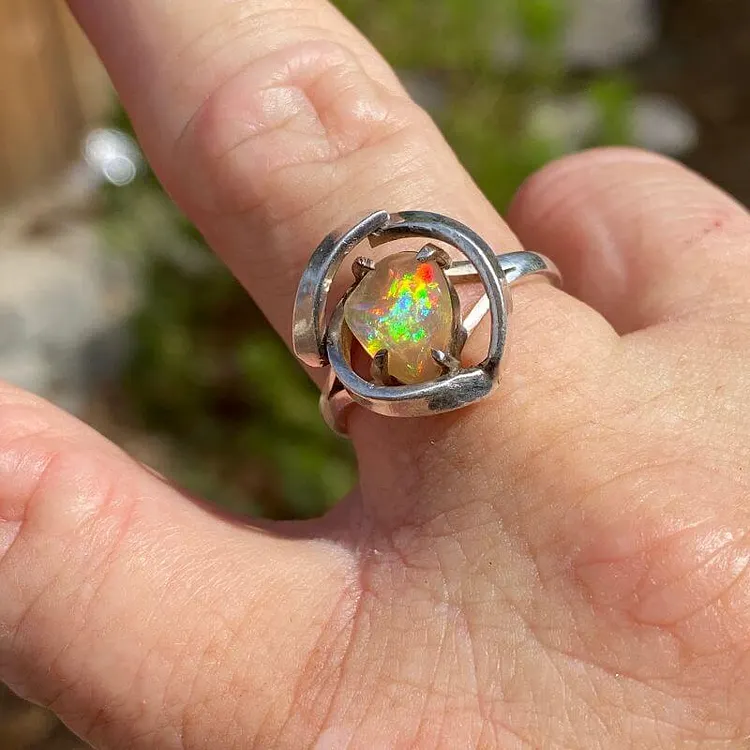 Vibrant Fire Crystal Opal Ring in Sterling Silver Size 8.75