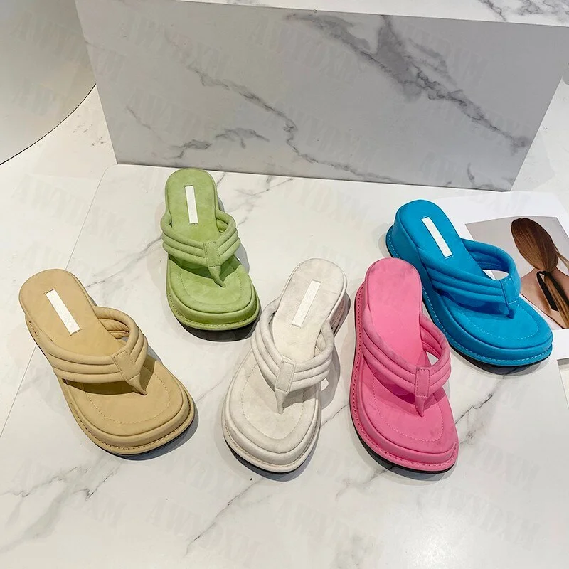 Lourdasprec New Brand New Flip Flops Summer Fashion Women Shoes Slippers Design Slope Heel Platform Shoe High Heels Slipper Women