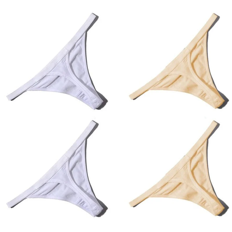 4PCS/Set Hot Sale Sexy Women Cotton G String Thongs Low Waist Sexy Panties Ladies' Seamless Underwear Black Red White Skin