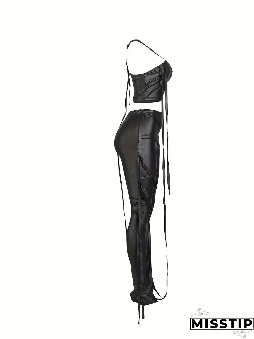 Solid Y2K Two-piece Set, Asymmetrical Sleeveless Tops & Slim Long Length Pants Outfits, Women's Clothing