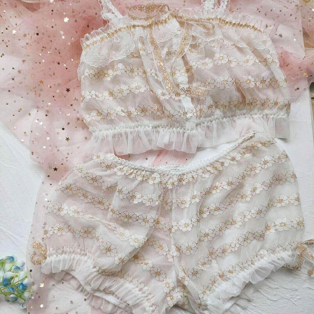 Daisy Goldlace Kawaii Princess Lolita Nymphet Lingerie Set Novameme